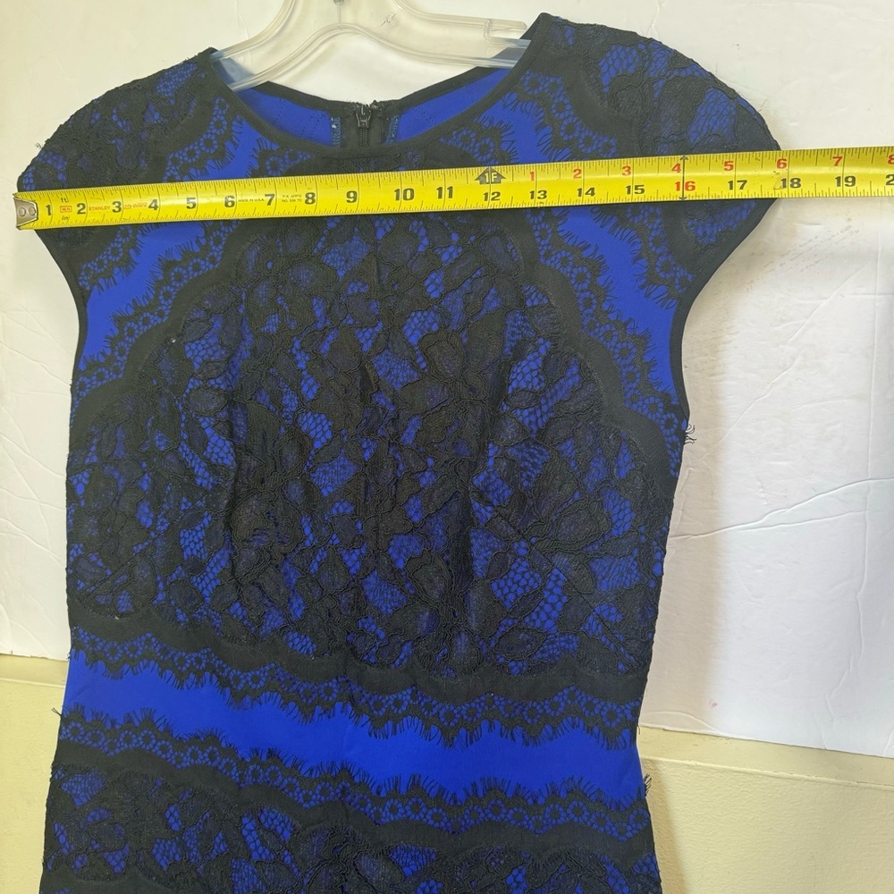 Tadashi Shoji Lace Cocktail Dress Short Sleeve Sheath Pencil Skirt Color Block 2 - Picture 13 of 16